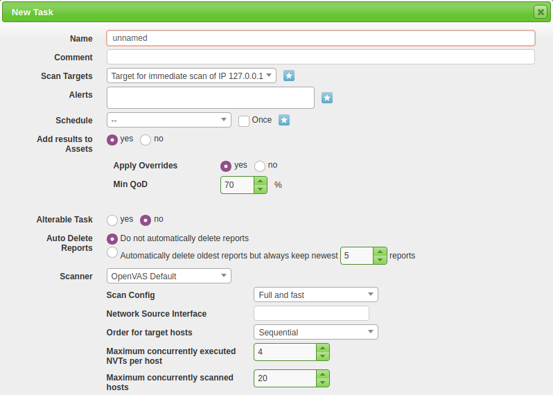 OpenVas New Task